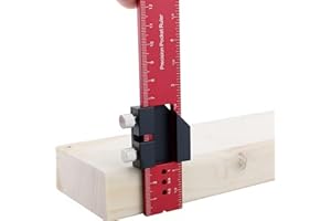 Woodworking T-Ruler Heavy Duty Aluminum Alloy Ergonomic Pocket Square with Metric Inch Measurements, Slide Stops & Adjustable