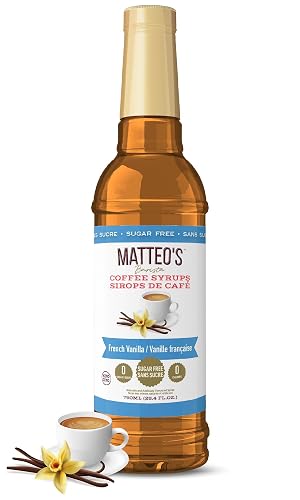 Matteo's Barista Style Sugar-Free Coffee Syrup, French Vanilla Flavor, Zero Calorie and Sugar, Keto Friendly, Ideal for Latte, Cappuccino, Espresso, Americano, Indulgent Taste 25.4 Oz 1-Pack