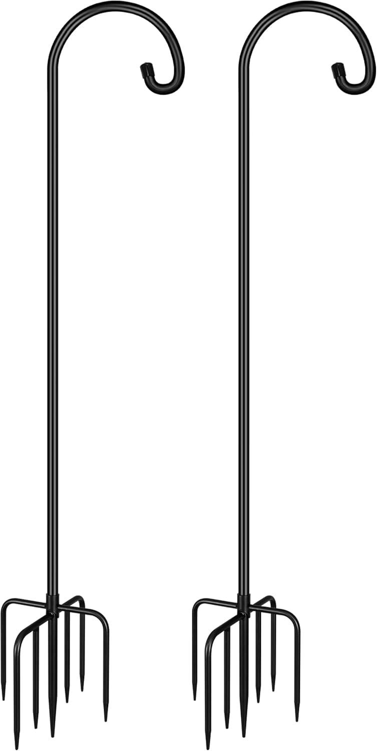 Outdoor Shepherd's Hooks - Gtongoko 2 Pack Shepherds Hook 76 Inch, Tall Bird Feeder Pole, Adjustable Shepards Hooks for Outdoor Plant Baskets, Lanterns, Weddings Decor, Solar Lights, Black
