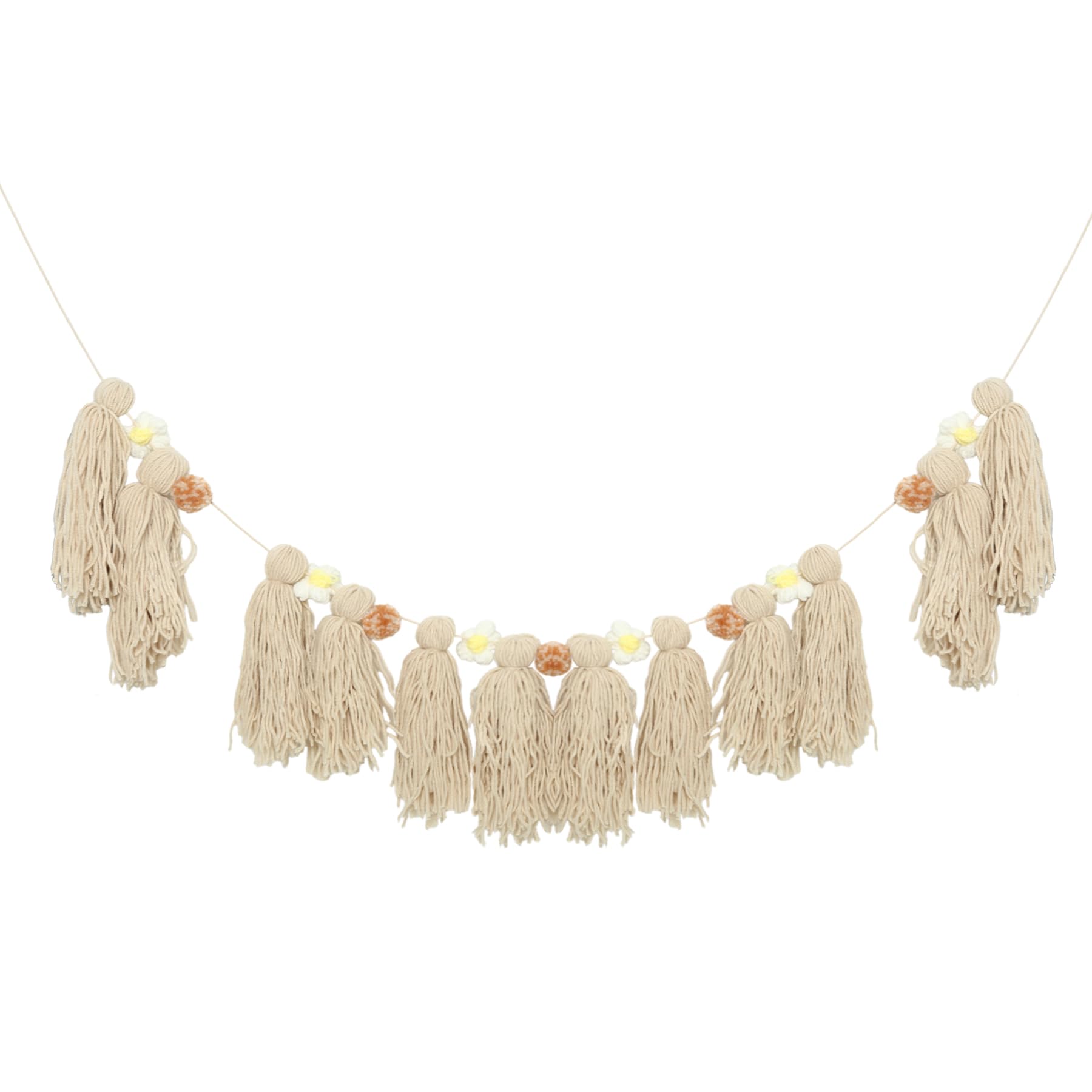 Wasise Daisy Garland - Spring Pom Pom Garland, Spring Tassel Bunting Hanging Decorations, Felt Flowers Spring Garlands for Home Decoration, Baby Nursery Decor, Hairball Bunting for Girls Bedroom