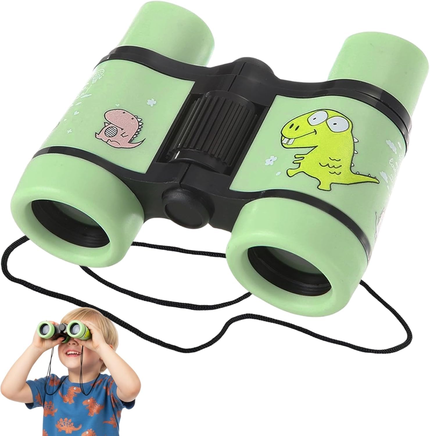 Binoculars Kids, 4x30 High Power Toy Binoculars for Children Aged 3-9, Green Cartoon Design for Bird Watching, Outdoor Exploration and Educational Learning