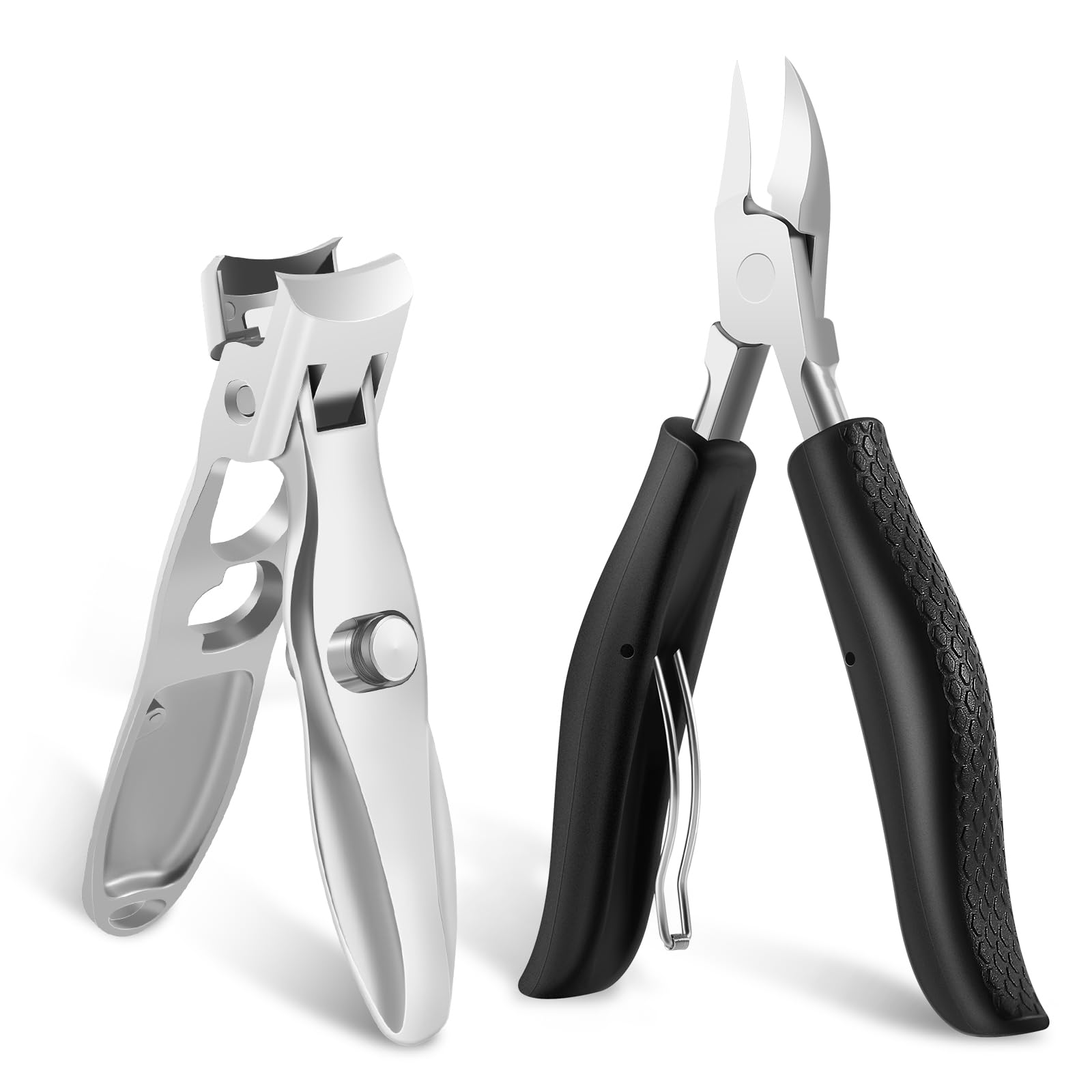 Diboniur Men's 2-Piece Nail Clipper Set, Professional Nail Clippers for Thick and Ingrown Nails, Super Sharp Stainless Steel Nippers for Feet and Hands