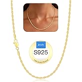 Jewlpire 1.5mm Rope Chain 925 Sterling Silver Chain Necklace for Women, 14K Gold Plated Chains for Women Dainty & Sturdy Women's Chains Necklace 16 18 20 22 24 26 Inch