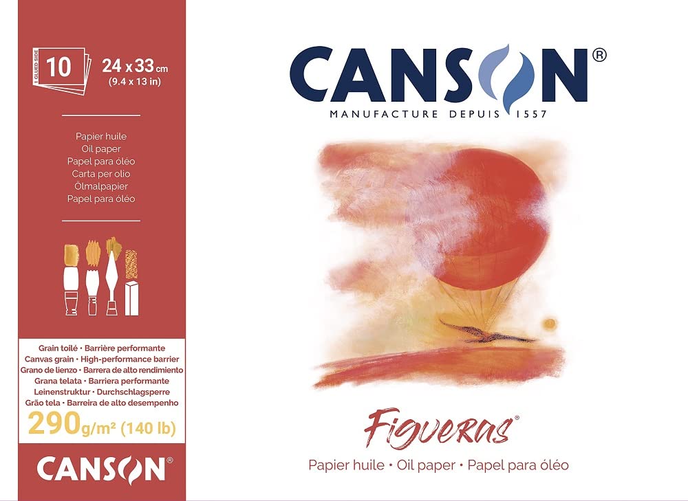 Canson Figueras Oil & Acrylic 290gsm paper pad including 10 sheets, size:33x24cm, canvas-like texture
