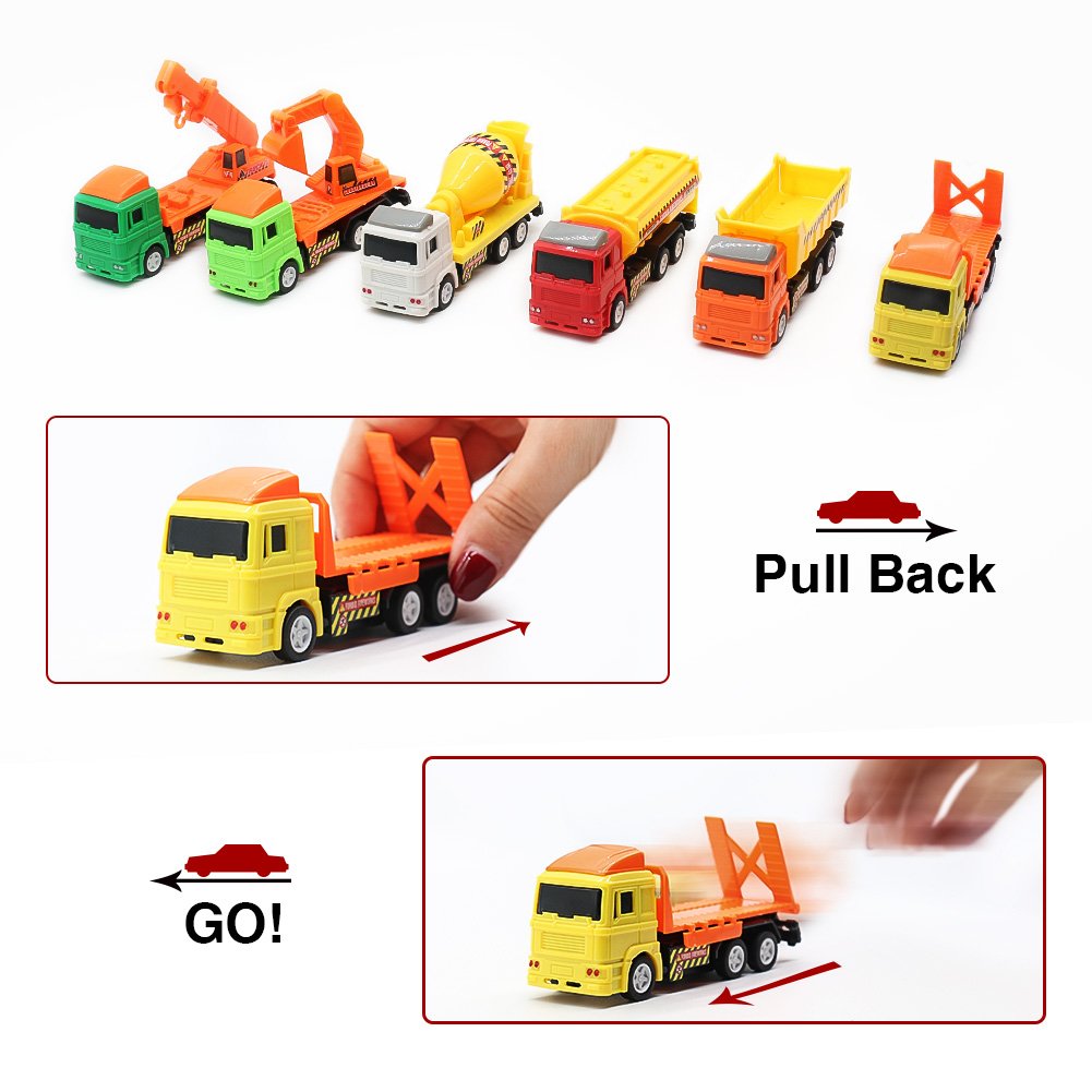 Nuheby Toy Cars 12pcs Push and Go Friction Cars Pull Back Cars Digger Crane Dumper Tanker Toy Mixer Toy Truck Vehicle Engineering Car Model for Kids 3+