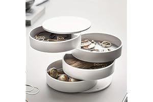 Elegant Rotating 4-Tier Desktop Organizer with Lid - Matte Plastic Jewelry/Small Accessory Storage Box (10cm Diameter) - Spac