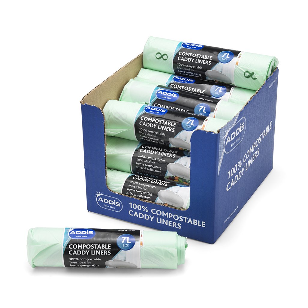 Addis 517536 7 Litre 100% Biodegradable Food Kitchen Caddy Bags, Starch, 240 x Compost Liners, Pack