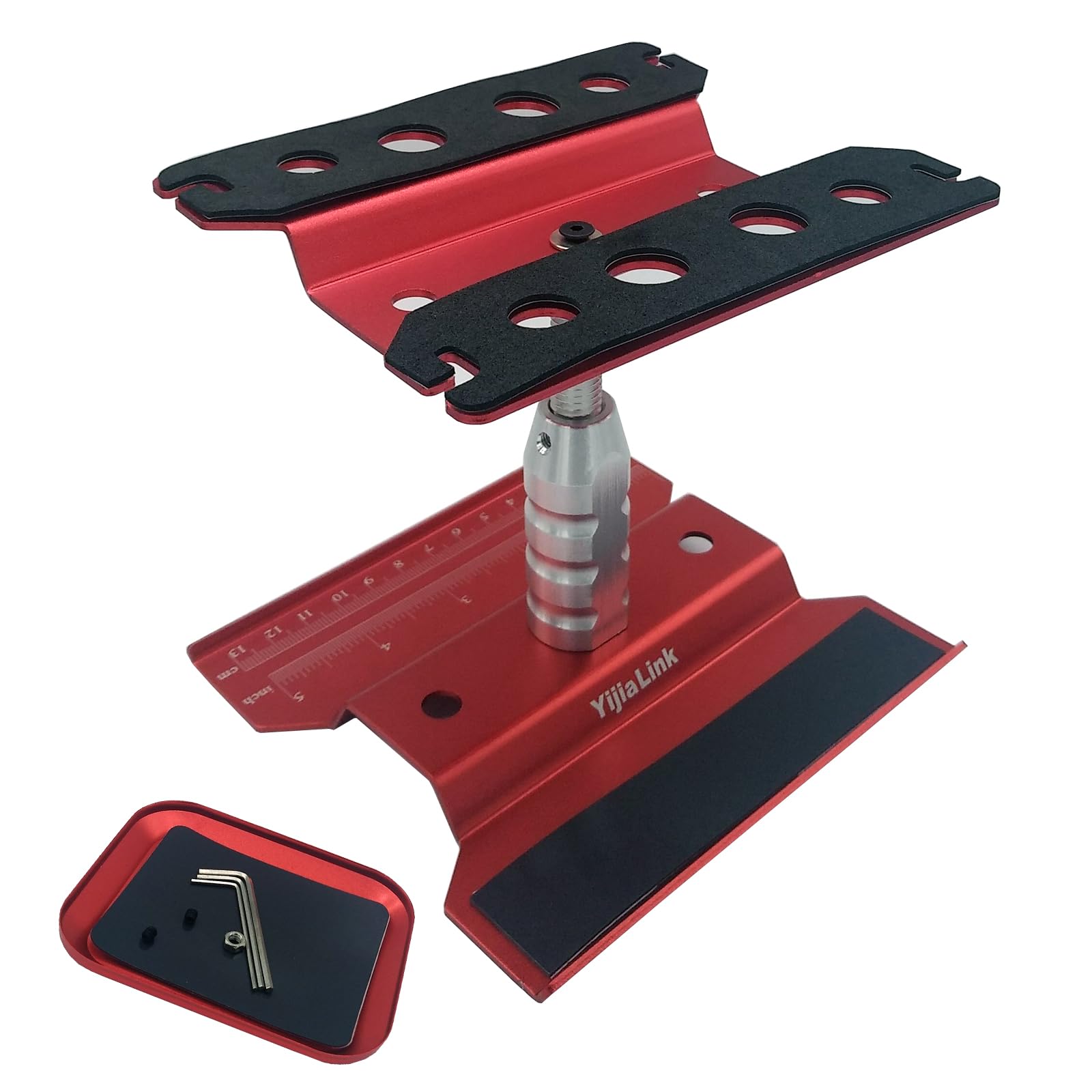 RC Car Work Stand Aluminum Alloy RC Repair Workstation Bracket with Screw Tray for 1/8 1/10 1/12 1/16 Traxxas Axial Arrma Redcat RC Crawler Monster Truck Buggy (Red)
