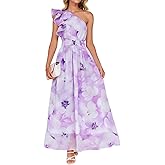 ZESICA Women's 2026 Boho Floral Sleeveless Maxi Dress Ruffle One Shoulder Elatsic High Waist Beach Party Long Dresses