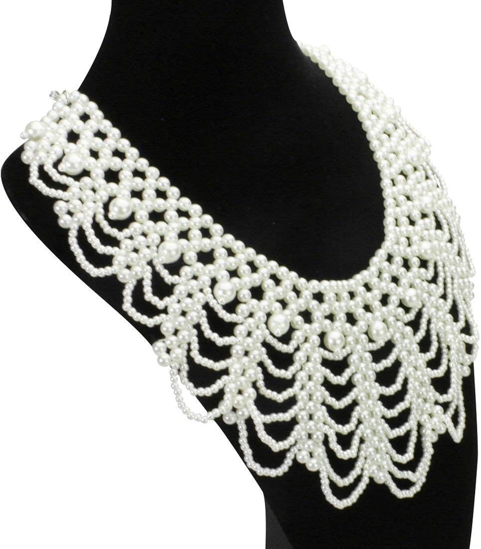 Women's RBG Dissent Collar Detachable Pearl Beaded False Collar Choker Necklace Costume (White): Clothing