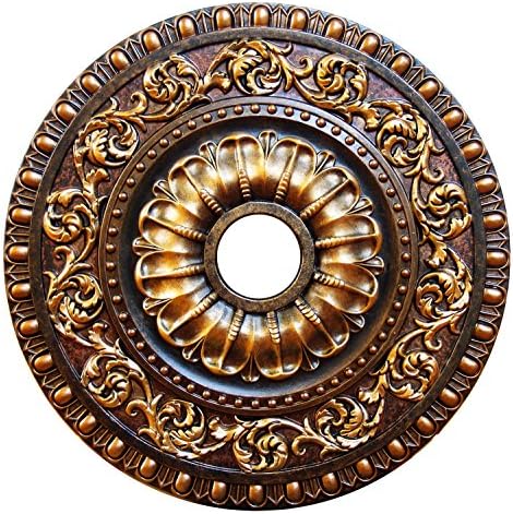 Fine Art Deco "Autumn Foliage" Hand Painted Ceiling Medallion 23-5/8 In. Finished in Bronze, Gold and Copper