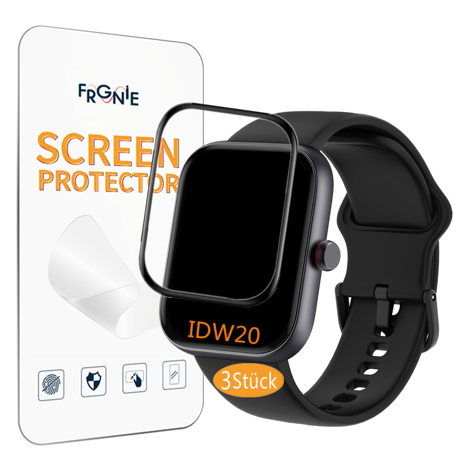 Frgnie Screen Protector for IDW20 Smartwatch 1.91 Inch (Pack of 3) 3D Curved Full Cover Compatible with Yoever, Fitpolo, TOOBUR Fitness Watch