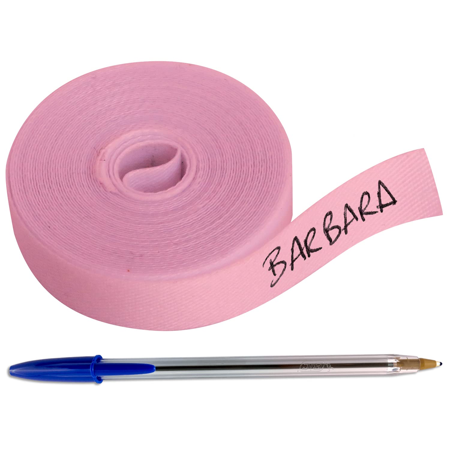1 Roll of Cloth Tape 3 Metres x 1 cm. Label Fusible to Write with Boli. Includes Pen. (Pink)