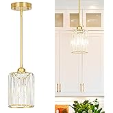 Lxybcce Gold Kitchen Pendant Lights Over Island with Adjustable Rods - Crystal Pendant Lighting Fixtures for Sloped Ceiling, 