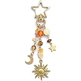 LOHGOU Sun Moon Star Keychain Y2K Aesthetic Boho Hippie Bag Charm, Vintage Style Purse Accessories for Women Girls