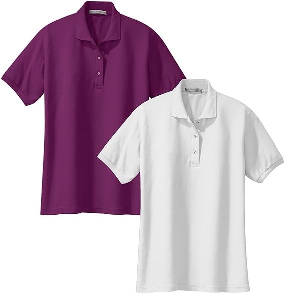 Amazon.com: Port Authority L500 Ladies Silk Touch Polo XS 1 White + 1 Deep Berry: Clothing