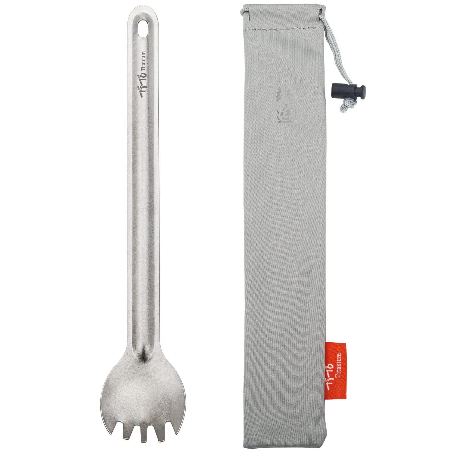 TiTo Titanium Long Handle Spork and Spoon Eco-Friendly Ultralight Portabale Flatware for Outdoor Camping Backpacking Hiking Travel Picnic Tableware with Bag(Titanium Spork)