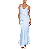 UEZOU Satin V Neck Maxi Dress for Women Wedding Guest 2026 Summer Formal Elegant Cocktail Sleeveless Long Dresses Backless