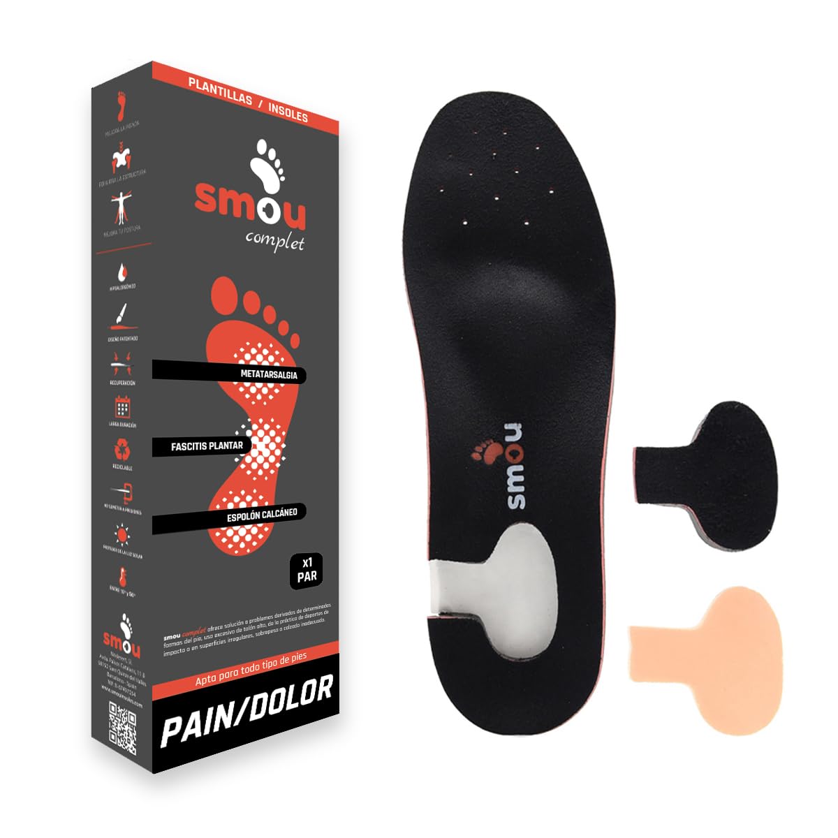 SMOU COMPLET - Insoles for Plantar Fasciitis Relief | Shoe Inserts for Heel Spur Relief |Arch Support Inserts |Orthopedic Insoles with Arch Support | Men's Size 8.5-10 / Women 10.5-12 US (28,7 cm)