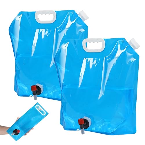 2Pcs 5L+10L Outdoor Folding Water Bag Car Water Carrier Container with Faucet, Folding Water Bag with Tap for Camping Emergency Hiking Fishing Climbing Travel BBQ