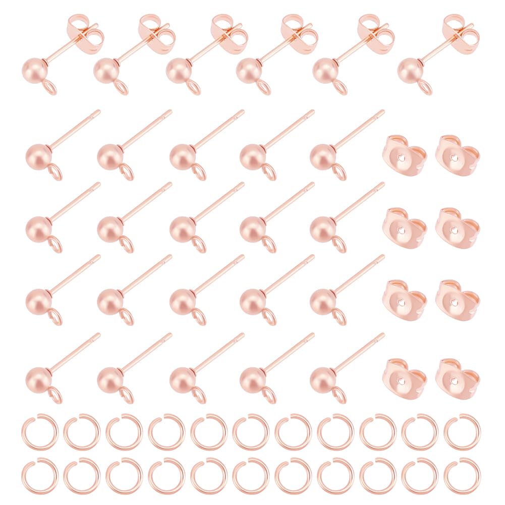 UNICRAFTALE 100pcs Ball Post Earring Studs with Loops with 100Pcs Earring Backs 100Pcs Open Jump Rings 304 Stainless Steel Rose Gold Stud Earrings Findings for DIY Jewellery Making โ image 1