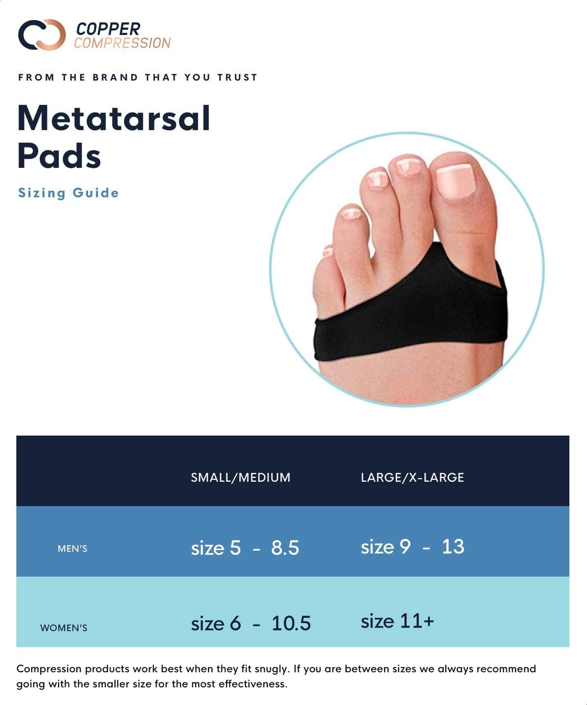Copper Compression Metatarsal Pads for Women Men Guaranteed Highest Copper Foot Pads Ball of Feet Gel Ball of Foot Cushions Mortons Neuroma Sesamoiditis Metatarsul Incapsulitus Callus (Large/XL): Health & Personal Care