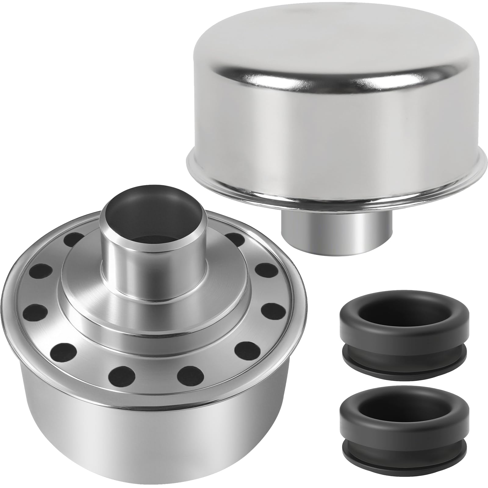 Photo 1 of (2-Pack) Calvana Round Push-In Breather with 1” Tube for 1-1/4" Hole in Valve Cover, Includes Grommet, Compatible with Spectre 4276, Fits SBC, BBC, SBF, 327, 350, 302, 454, and 502