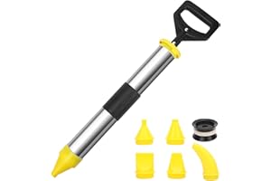 Mortar Grout Gun, Stainless Steel Cement Caulking Gun with 5 Nozzles, Grout Applicator Tool Cement Caulking Pump - Fill with 