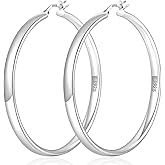 YOUNGYUE 5mm Wide 925 Sterling Silver Hoop Earrings Hypoallergenic 14K Real Gold Plated Lightweight Big Hoop Earring for Women Oversize Large Silver Hoops Earring for Women 20/30/40/50/60/70mm