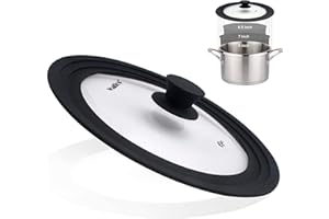 Universal Lid for Pots, Pans and Skillets - Tempered Glass with Heat Resistant Silicone Rim, Fits 6.5", 7" and 8" Diameter Co