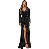 Gricharim Long Sleeves Velvet Bridesmaid Dresses for Women 2026 V Neck Prom Dress with Slit GR016