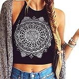 FashionMark Womens Celebrity Inspired Mandala Print Halterneck Crop Top