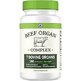 Beef Organ Supplement Grass Fed - 7 Beef Organs Complex from New Zealand - Liver Heart Pancreas Kidney Lung Spleen Bone Marrow - Non-GMO, No Fillers, Hormone & Antibiotic Free - Carnivore Diet - 180ct
