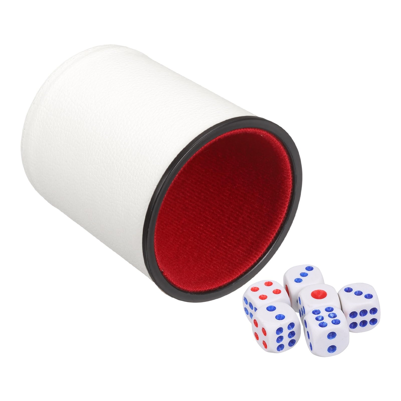 sourcing map Felt Lined Professional Dice Cup, PU Leather Quiet Shaker Cups Includes 6 Dot Dice for Bar Gatherings Party Board Games, White
