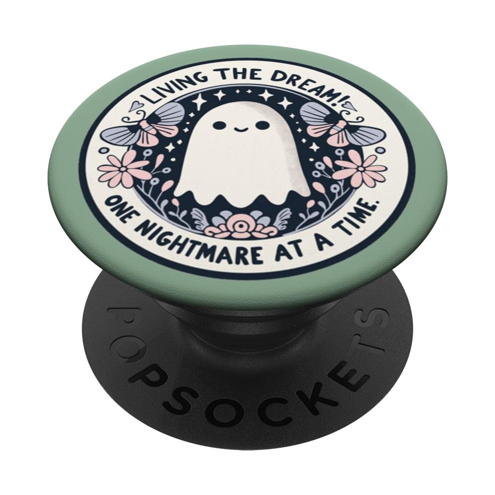 Spooky Ghost Dark Humor Living The Dream Bookish Reading PopSockets Adhesive PopGrip