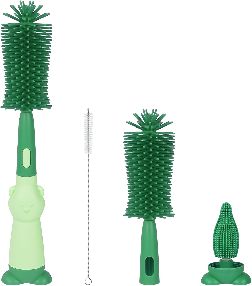 Vicloon 3 in 1 Silicone Bottle Cleaning Brush Green Baby Teat Straw