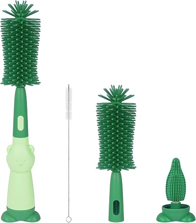Vicloon 3 in 1 Silicone Bottle Cleaning Brush Green Baby Teat Straw