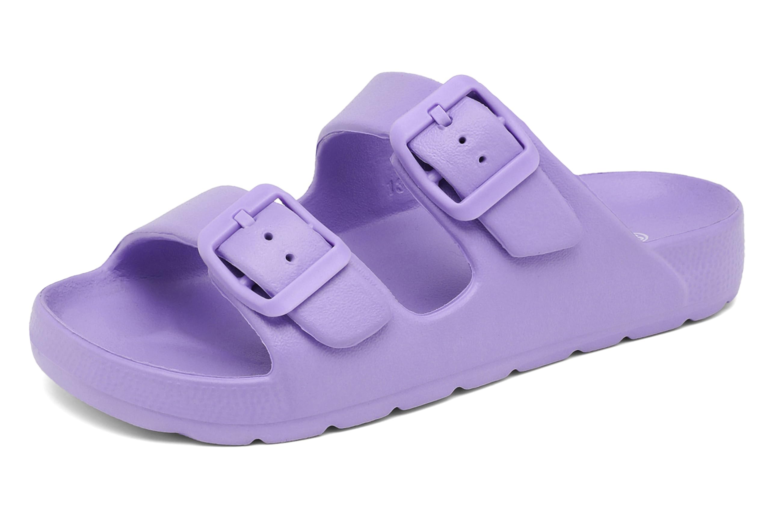 Photo 1 of INMINPIN Boys Girls Double Buckle Slide Sandals Comfort Beach Pool Shower Slippers Adjustable Indoor Outdoor Little Kid/Big Kid,Purple,13 Little Kid