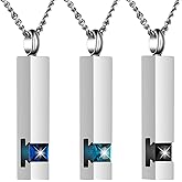 BGAFLOVE Crystal Black Cremation Jewelry for Ashes Silver Urn Necklace for Ashes, Birthstone Cube Urns Memorial Ashes Necklace Pendant Keepsake, Cremation Urn Jewelry Bar Pendant With CZ