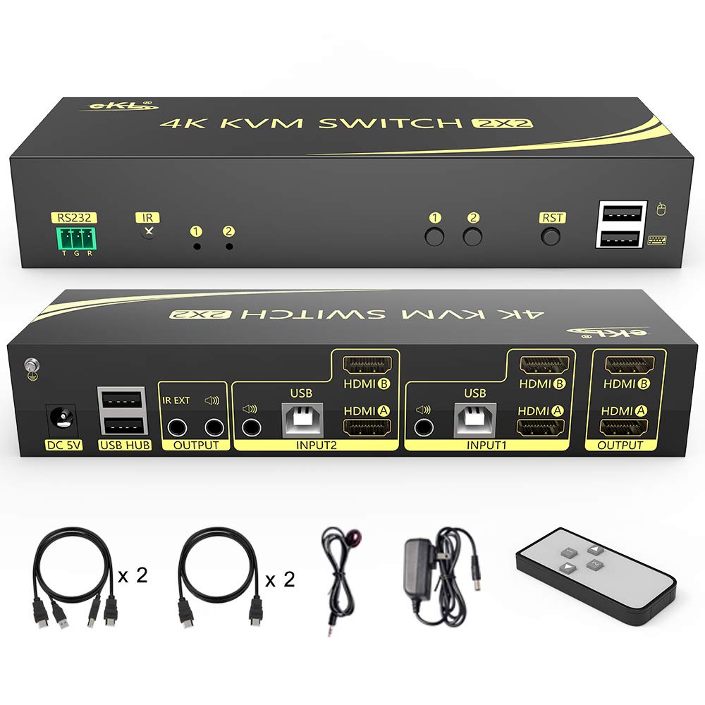 eKL HDMI KVM Switch 2 in 2 Out Dual Monitor Extended