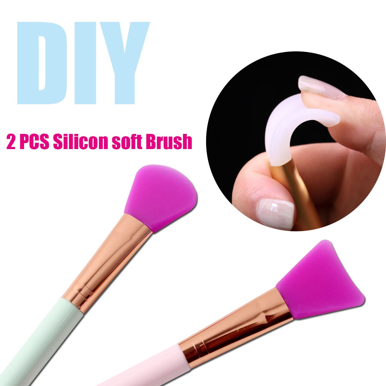 Keycute Facial Mask Brush For Home DIY Face Mud Mask Mixing Comestic Skin Care Silicone Brush applicator Set With Kitty Pink Headband 4 Pack