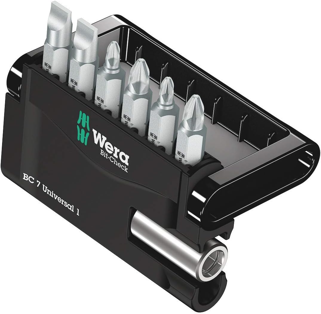 Wera 05056295001 Mini-Check Set Extra-Tough for Drill/Drivers, Slotted, Pozidriv, Phillips 7pc, Variety Pack