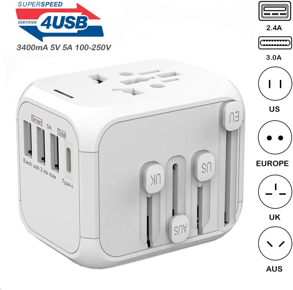 JMFONE 2500W Universal International Travel Adapter for Hair Dryers, 2 USB Charging and UK/AU/US/EU Worldwide Plug Adapter for Europe, Italy, China, Australia, Japan 160 Countries - - 