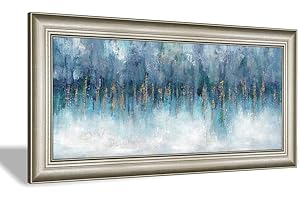 HARDY GALLERY Blue Abstract Canvas Wall Art: Navy Abstract Wall Art - Framed Blue Picture - Teal Abstract Painting for Office Wall Artwork