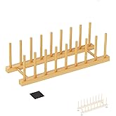 RISHTEN Bamboo Dish Drying Rack, Wooden Storage Holder Organizer for Plate/Bowl/Cup/Book/Pot/Lid/Cutting Board Drying Rack Stand Holder