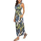 Hount Women's Summer Sleeveless Striped Flowy Casual Long Maxi Dress with Pockets