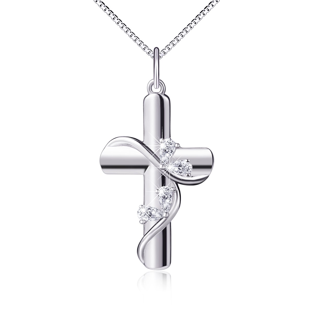 DAOCHONG Cross Necklace for Women 925 Sterling Silver Cubic Zirconia Faith Hope Love Cross Pendant Necklace Christian Crucifix Jewellery Easter Gifts,Box Chain 18 inches โ image 1
