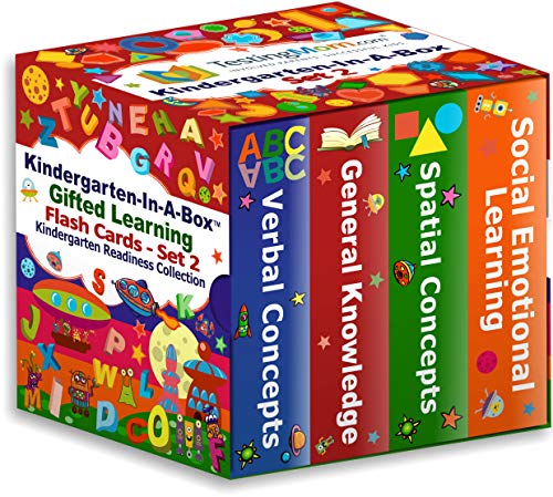 TestingMom.com Flash Cards Bundle - Kindergarten-in-A-Box Set 2 - Verbal Concepts, General Knowledge, Spatial Concepts, Social Emotional Learning (Set 2)