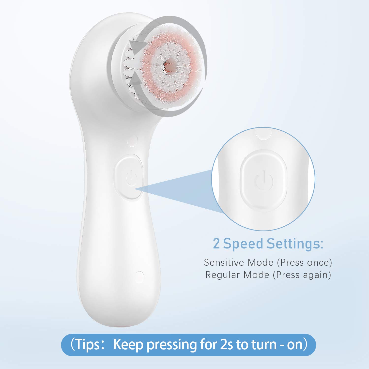 Liberex RF100 Facial Cleansing Brush - IPX7 Waterproof with 2 Brush Heads, USB Charging, Spin Face Brush for Deep Cleansing, Gentle Exfoliating and Massaging, White: Beauty