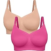 FeelinGirl Women's Everyday Full Coverage Comfort Bralettes Wireless Support Bras 2-Pack (Nude/Pink, Small)